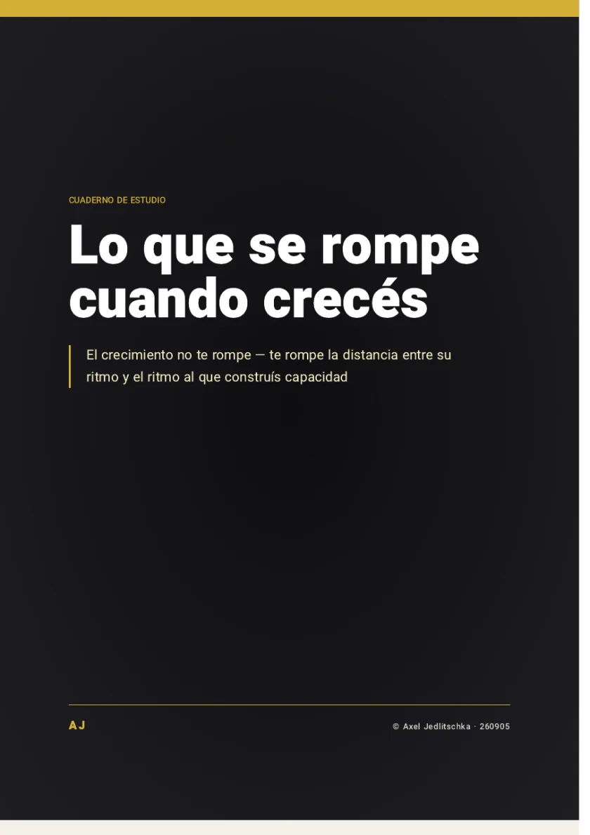 La tapa del cuadernillo: Lo que se rompe cuando crecés. El crecimiento no te rompe, te rompe la distancia entre su ritmo y el ritmo al que construís capacidad