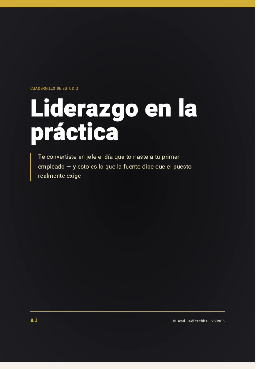 La tapa del cuadernillo: Liderazgo en la práctica. Te convertiste en jefe el día que tomaste a tu primer empleado